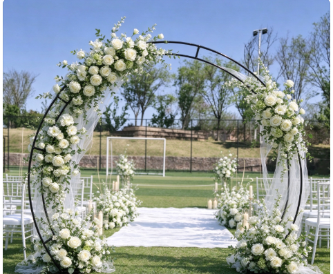 Wedding Decor Supply Store - ซุ้มโค้งแต่งงานสีทอง ทรงกลมคู่ อุปกรณ์จัดงานแต่งงาน ร้านค้า งานพิธี งานหมั้น